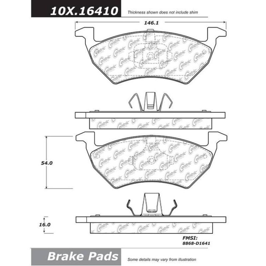 CENTRIC PARTS 102.16410 C-Tek Semi-Metallic Brake Pads with Shims