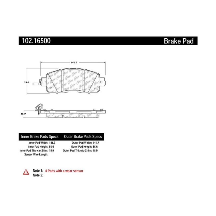 CENTRIC PARTS 102.16500 C-Tek Semi-Metallic Brake Pads with Shims