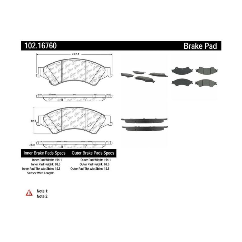 CENTRIC PARTS 102.16760 C-Tek Semi-Metallic Brake Pads with Shims