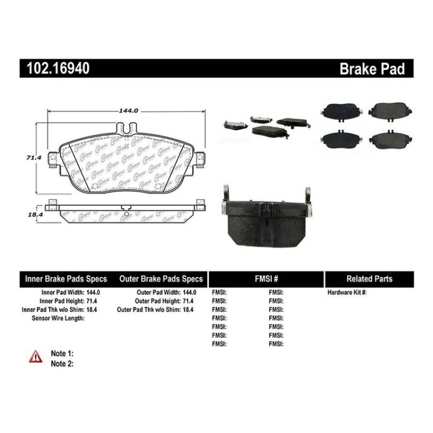 CENTRIC PARTS 102.16940 C-Tek Semi-Metallic Brake Pads with Shims