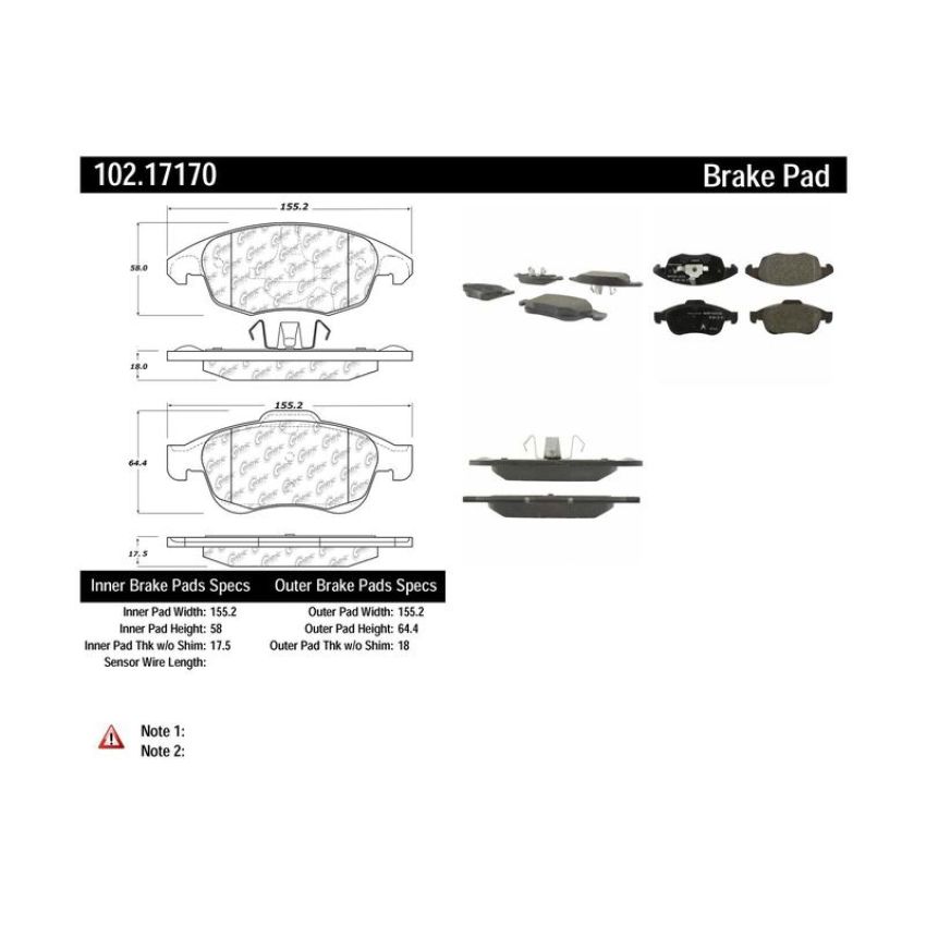 CENTRIC PARTS 102.17170 C-Tek Semi-Metallic Brake Pads with Shims