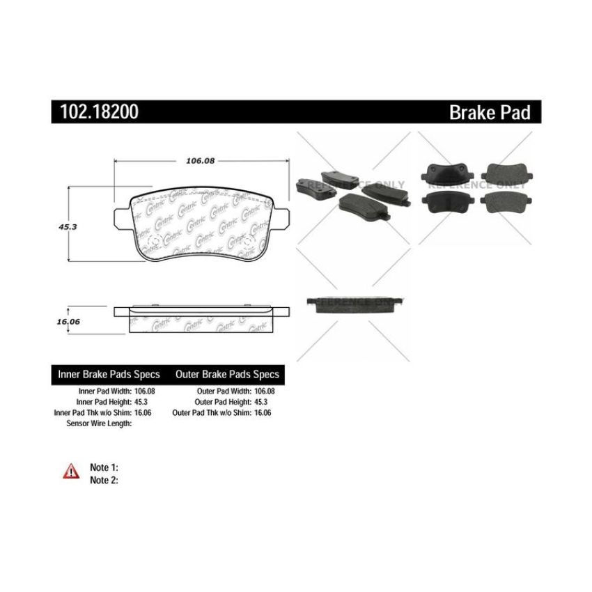 CENTRIC PARTS 102.18200 C-Tek Semi-Metallic Brake Pads with Shims