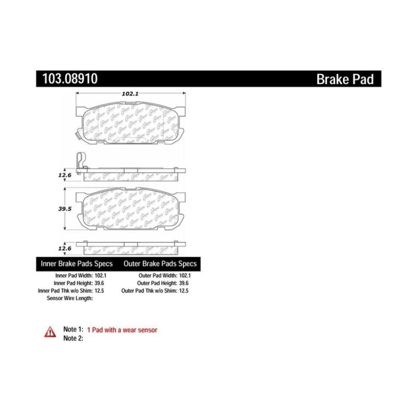 CENTRIC PARTS 103.08910 C-Tek Ceramic Brake Pads with Shims