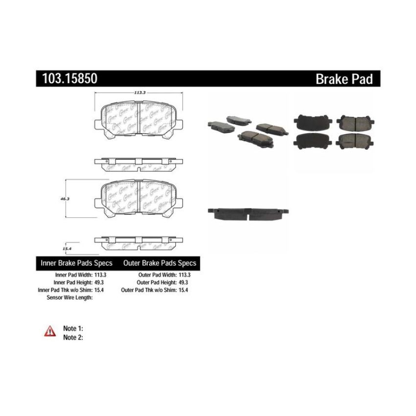 CENTRIC PARTS 103.15850 C-Tek Ceramic Brake Pads with Shims