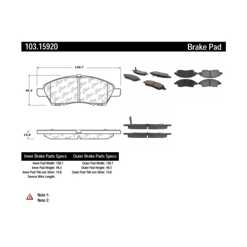 CENTRIC PARTS 103.15920 C-Tek Ceramic Brake Pads with Shims