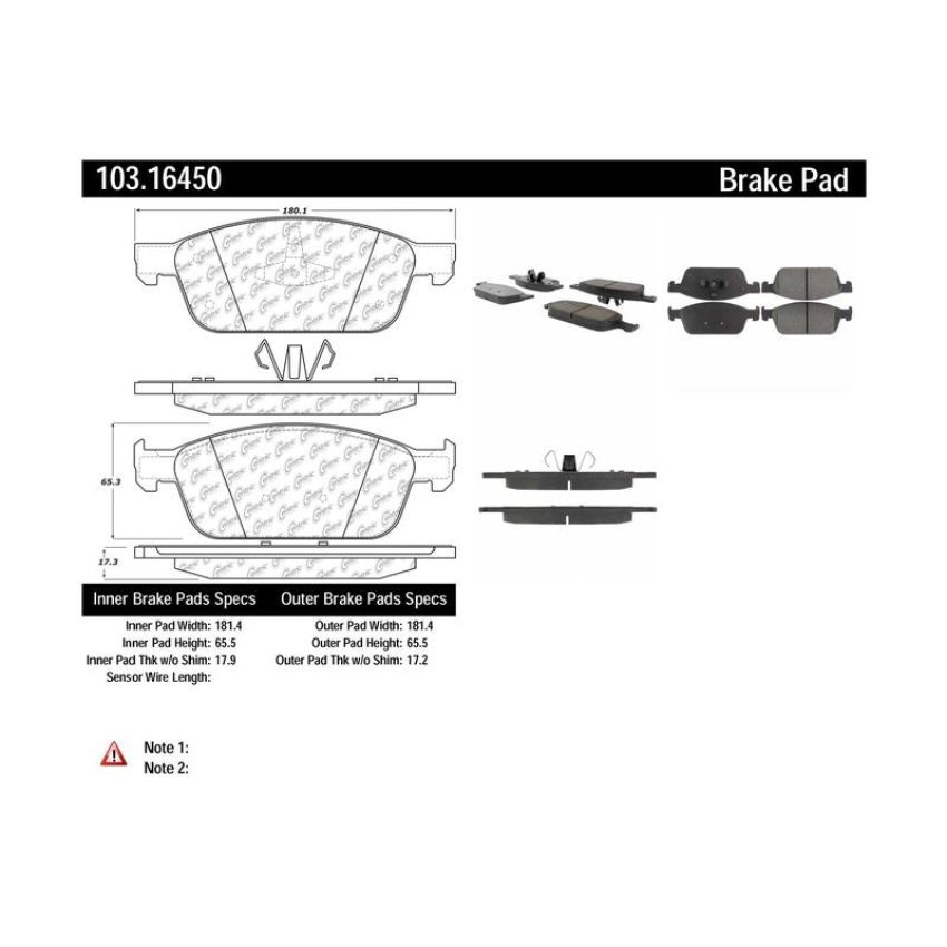 CENTRIC PARTS 103.16450 C-Tek Ceramic Brake Pads with Shims