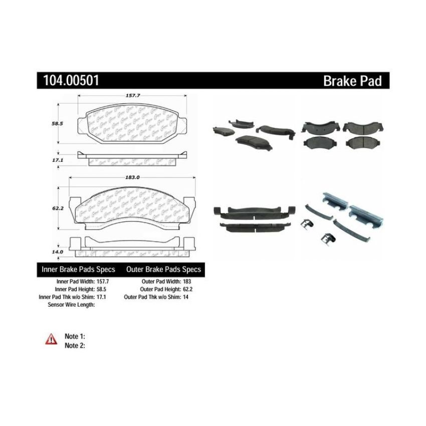 CENTRIC PARTS 104.00501 Posi Quiet Semi-Metallic Brake Pads with Hardware