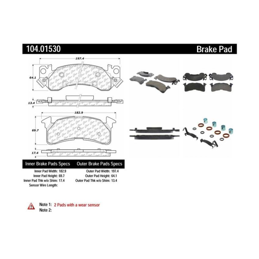 CENTRIC PARTS 104.01530 Posi Quiet Semi-Metallic Brake Pads with Hardware