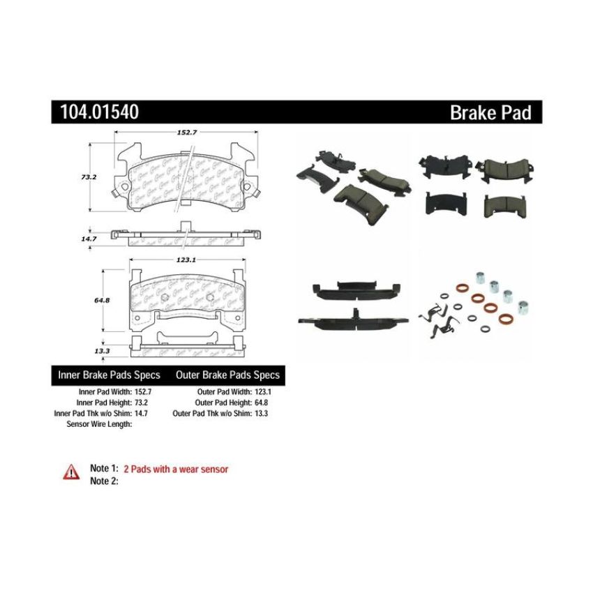 CENTRIC PARTS 104.01540 Posi Quiet Semi-Metallic Brake Pads with Hardware
