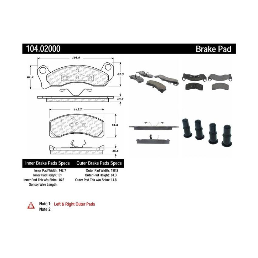 CENTRIC PARTS 104.02000 Posi Quiet Semi-Metallic Brake Pads with Hardware