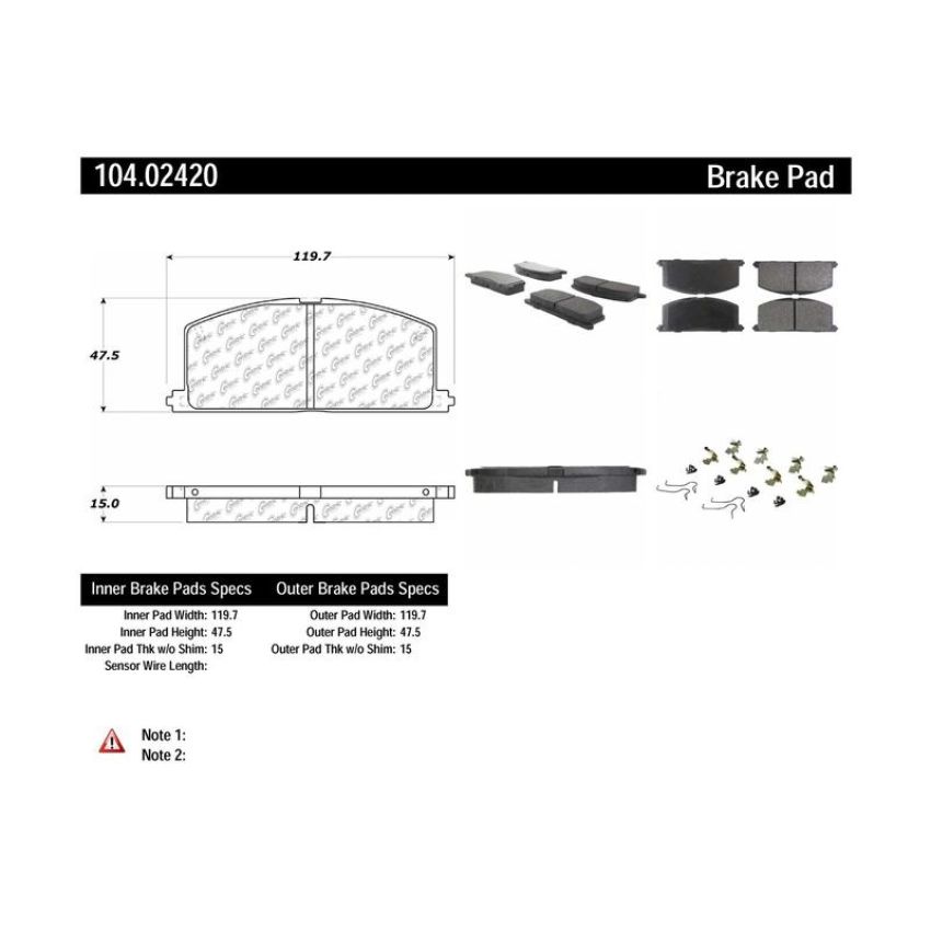 CENTRIC PARTS 104.02420 Posi Quiet Semi-Metallic Brake Pads with Hardware