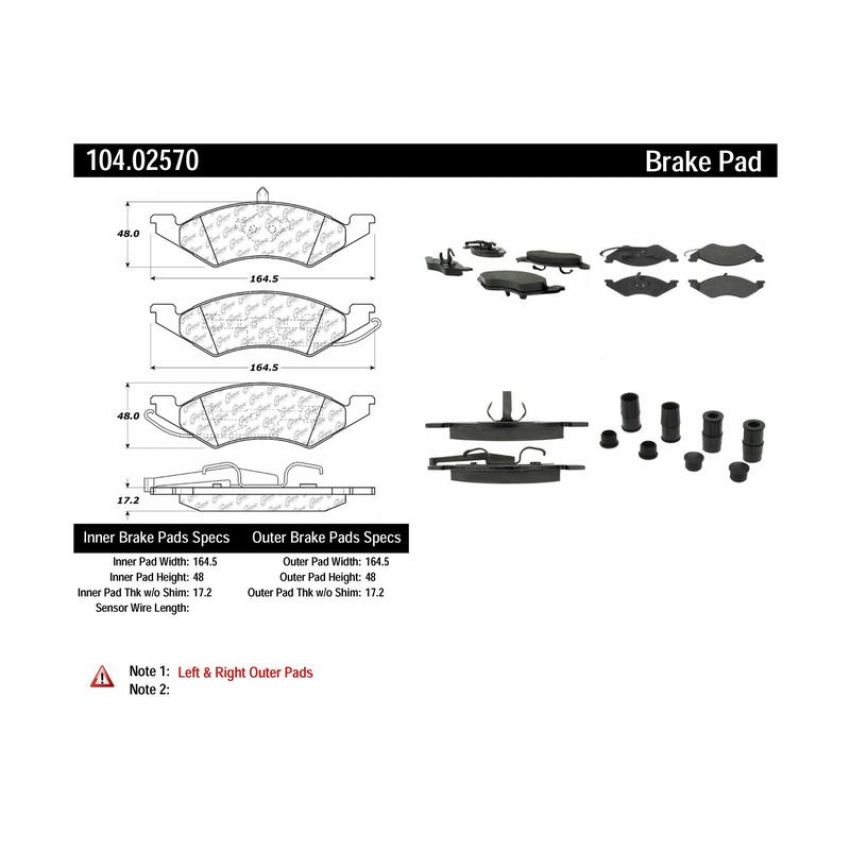 CENTRIC PARTS 104.02570 Posi Quiet Semi-Metallic Brake Pads with Hardware