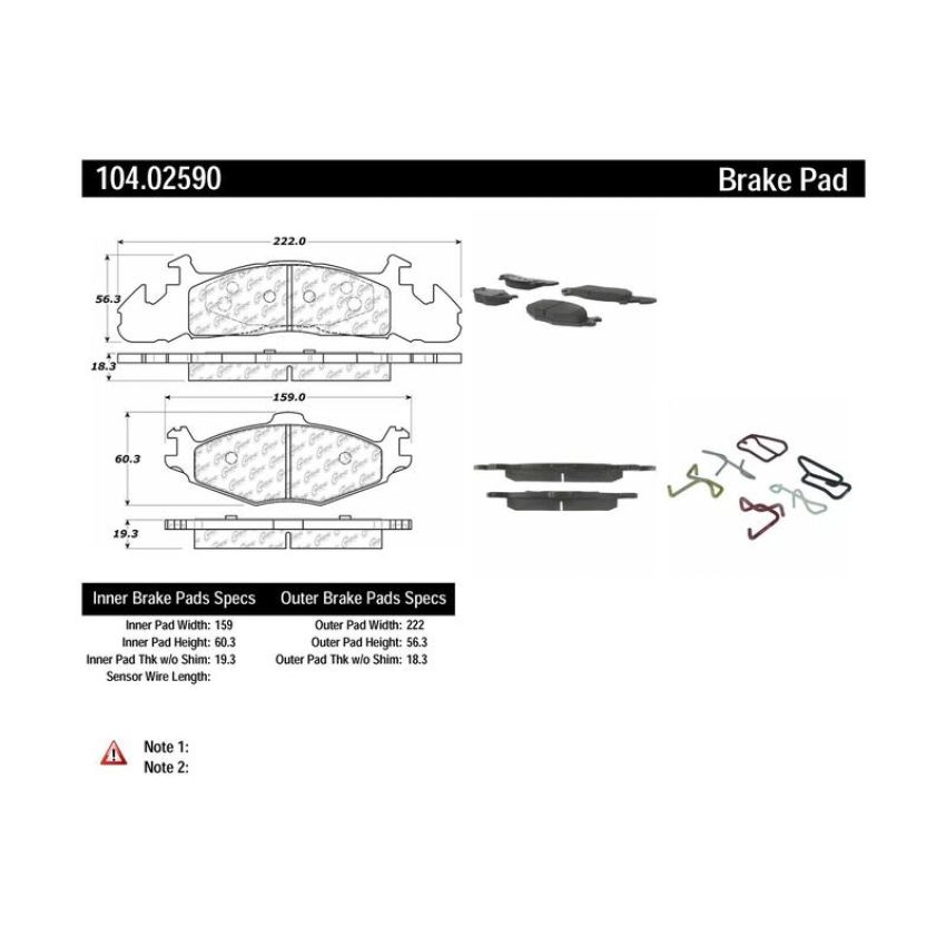CENTRIC PARTS 104.02590 Posi Quiet Semi-Metallic Brake Pads with Hardware