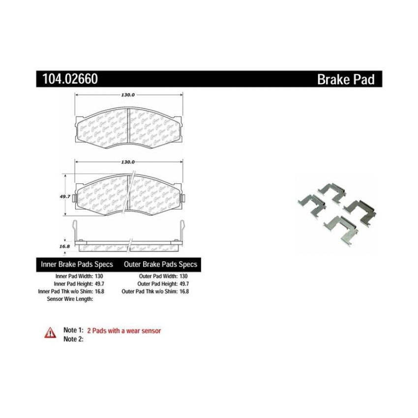 CENTRIC PARTS 104.02660 Posi Quiet Semi-Metallic Brake Pads with Hardware