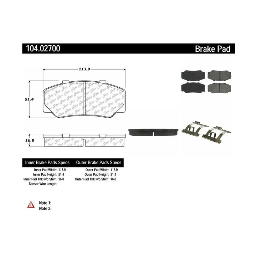 CENTRIC PARTS 104.02700 Posi Quiet Semi-Metallic Brake Pads with Hardware