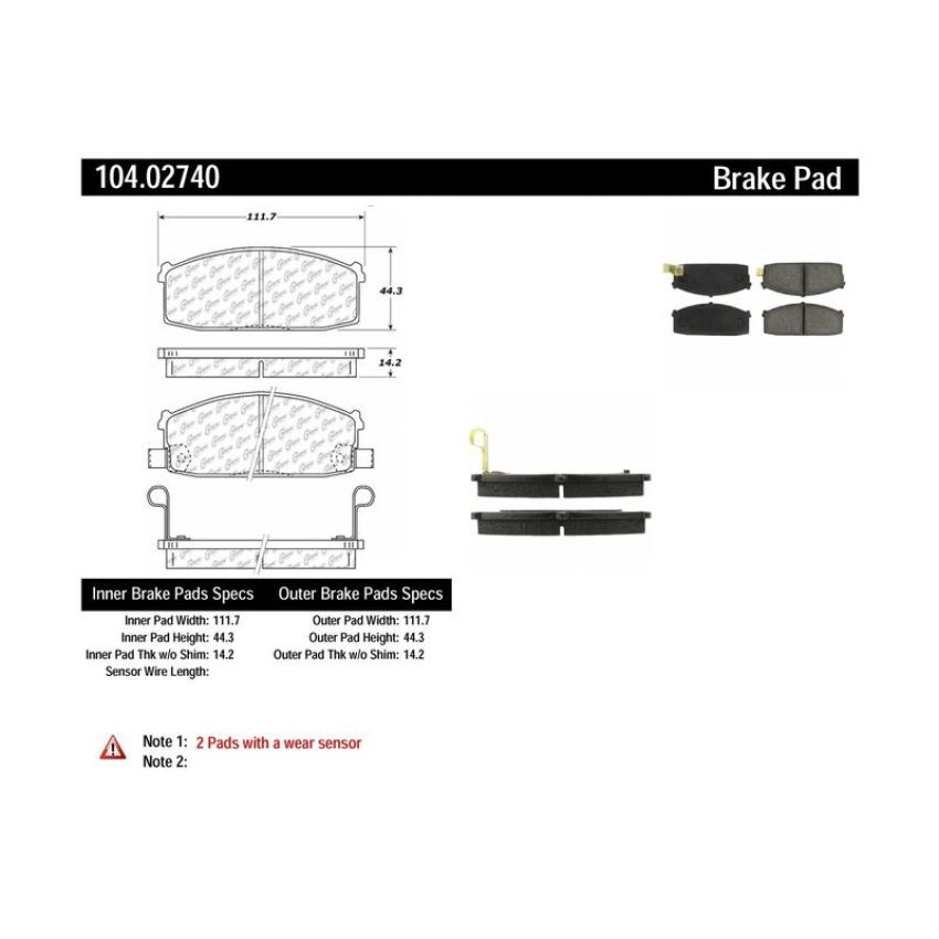 CENTRIC PARTS 104.02740 Posi Quiet Semi-Metallic Brake Pads