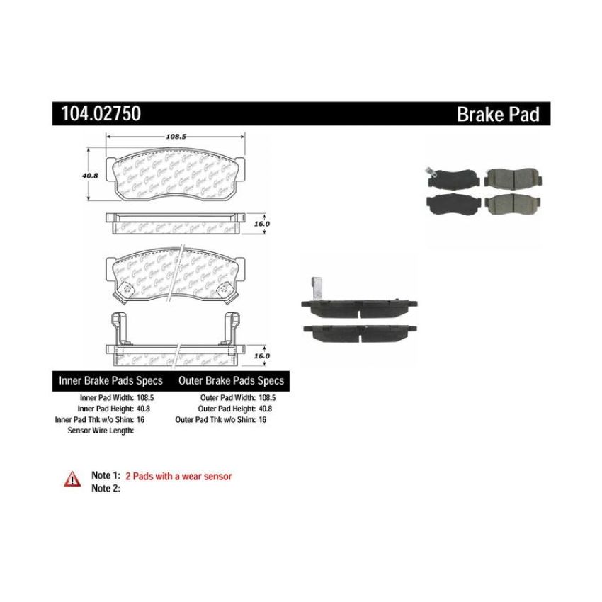 CENTRIC PARTS 104.02750 Posi Quiet Semi-Metallic Brake Pads