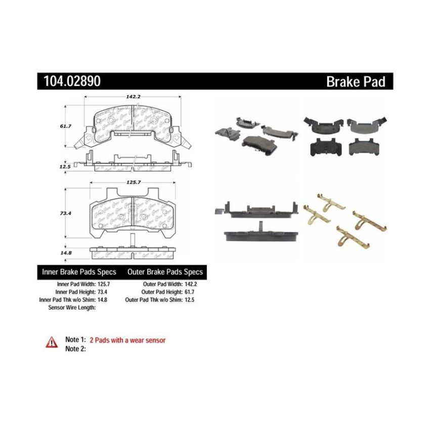 CENTRIC PARTS 104.02890 Posi Quiet Semi-Metallic Brake Pads