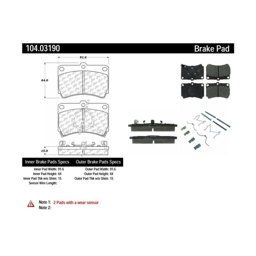 CENTRIC PARTS 104.03190 Posi Quiet Semi-Metallic Brake Pads with Hardware