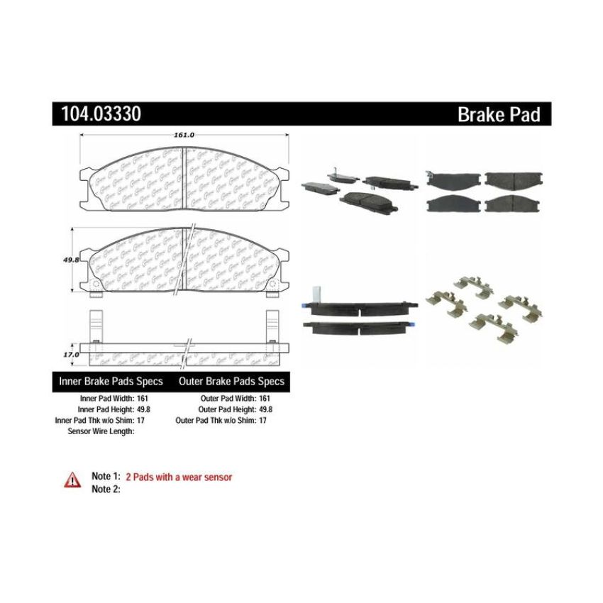 CENTRIC PARTS 104.03330 Posi Quiet Semi-Metallic Brake Pads with Hardware