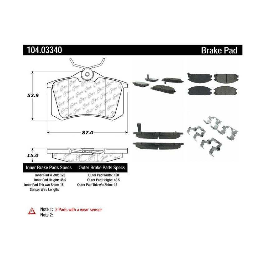 CENTRIC PARTS 104.03340 Posi Quiet Semi-Metallic Brake Pads with Hardware
