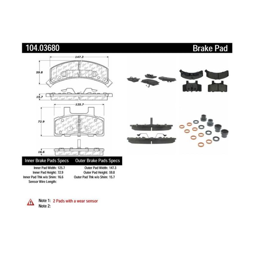 CENTRIC PARTS 104.03680 Posi Quiet Semi-Metallic Brake Pads with Hardware