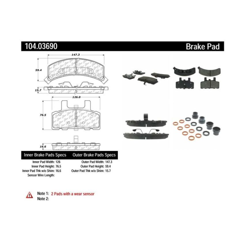 CENTRIC PARTS 104.03690 Posi Quiet Semi-Metallic Brake Pads with Hardware