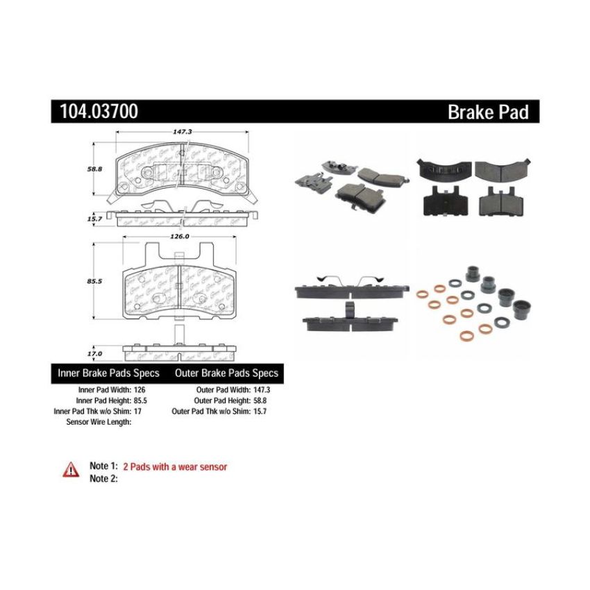 CENTRIC PARTS 104.03700 Posi Quiet Semi-Metallic Brake Pads with Hardware