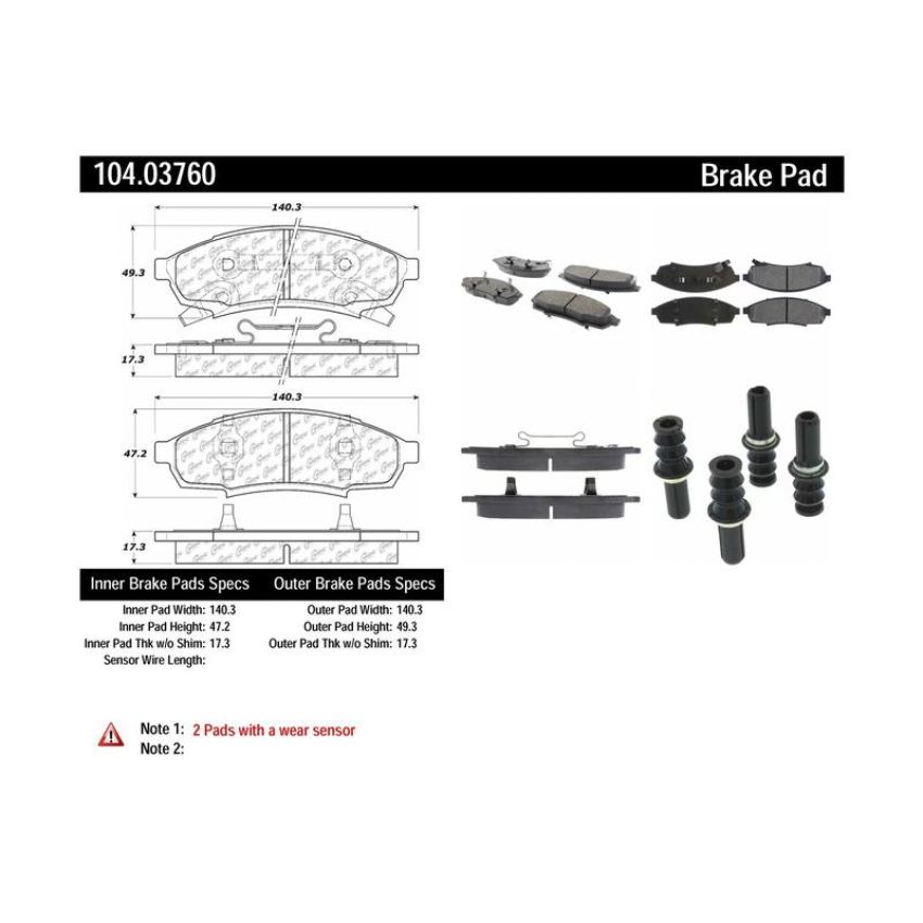 CENTRIC PARTS 104.03760 Posi Quiet Semi-Metallic Brake Pads with Hardware