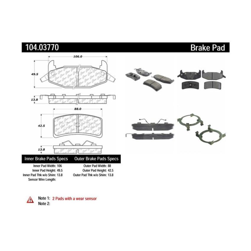 CENTRIC PARTS 104.03770 Posi Quiet Semi-Metallic Brake Pads with Hardware