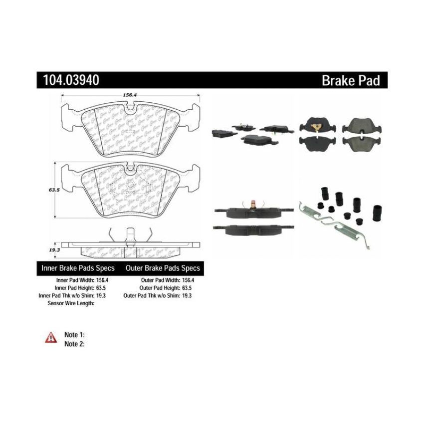 CENTRIC PARTS 104.03940 Posi Quiet Semi-Metallic Brake Pads with Hardware