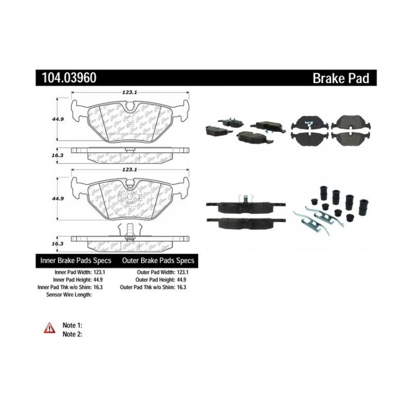 CENTRIC PARTS 104.03960 Posi Quiet Semi-Metallic Brake Pads with Hardware