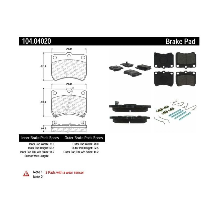CENTRIC PARTS 104.04020 Posi Quiet Semi-Metallic Brake Pads with Hardware