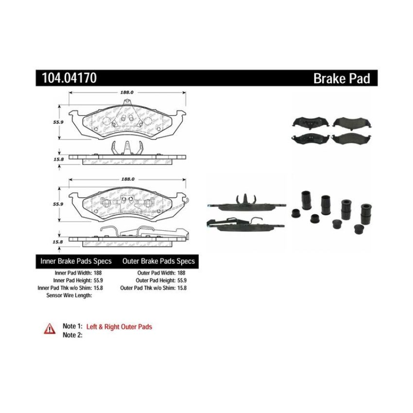 CENTRIC PARTS 104.04170 Posi Quiet Semi-Metallic Brake Pads with Hardware