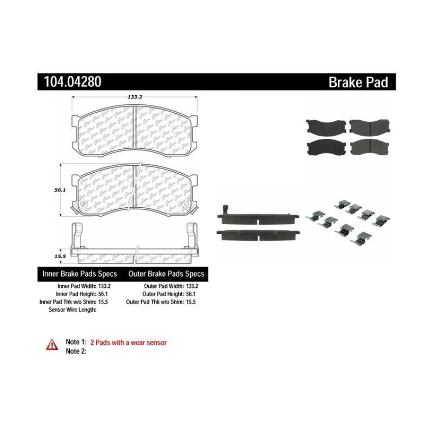 CENTRIC PARTS 104.04280 Posi Quiet Semi-Metallic Brake Pads with Hardware