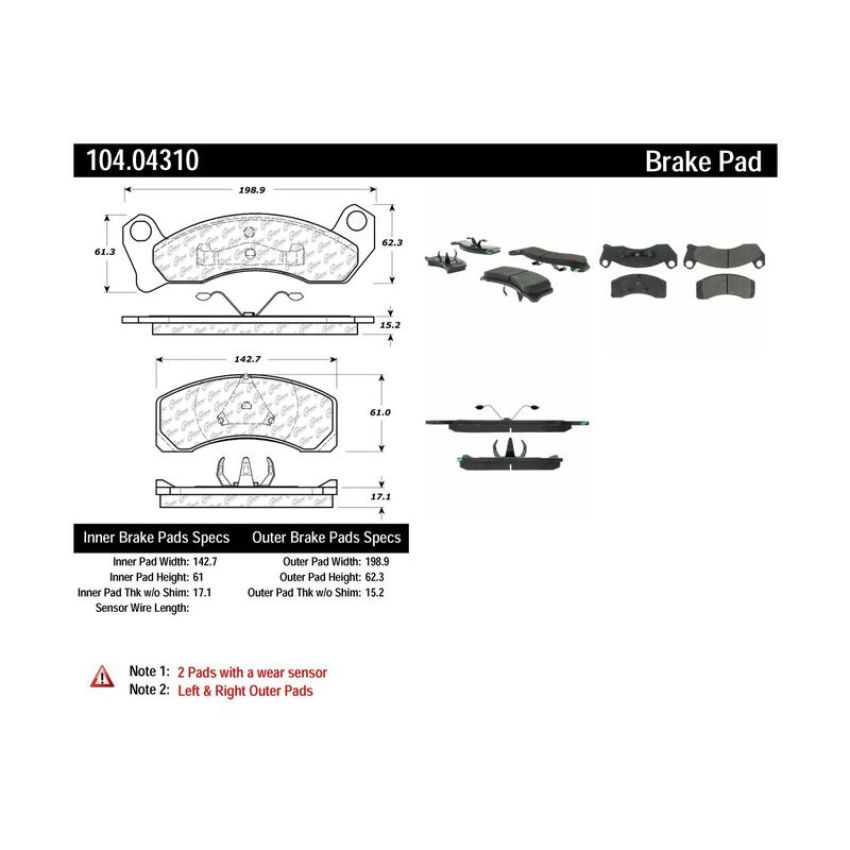 CENTRIC PARTS 104.04310 Posi Quiet Semi-Metallic Brake Pads with Hardware