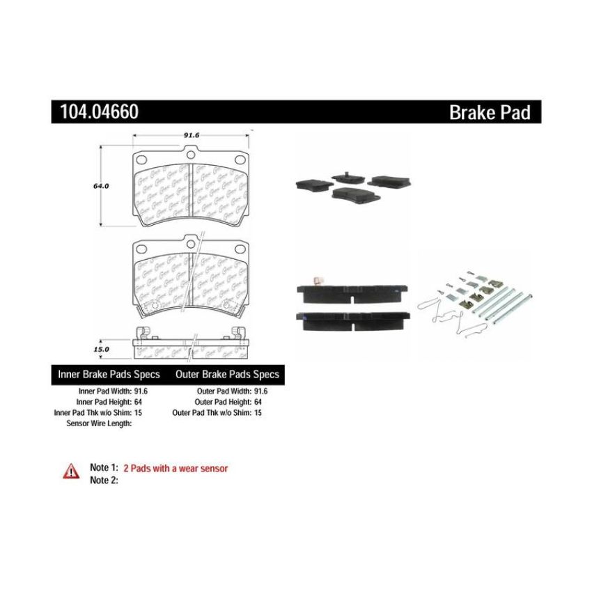 CENTRIC PARTS 104.04660 Posi Quiet Semi-Metallic Brake Pads with Hardware