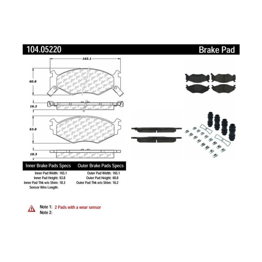 CENTRIC PARTS 104.05220 Posi Quiet Semi-Metallic Brake Pads with Hardware