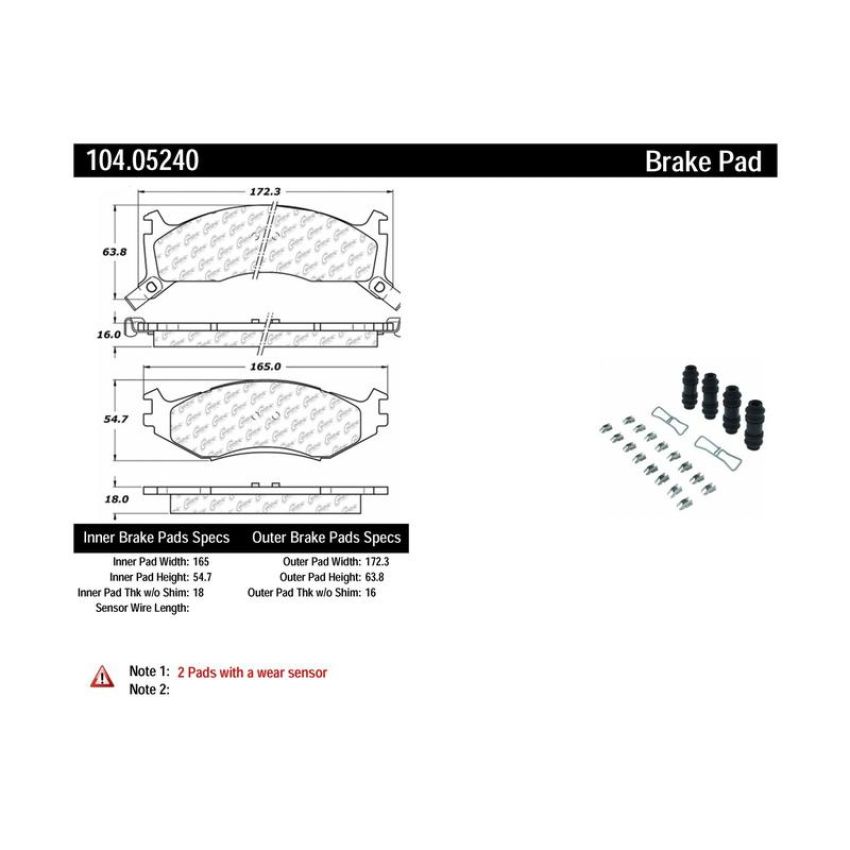 CENTRIC PARTS 104.05240 Posi Quiet Semi-Metallic Brake Pads with Hardware