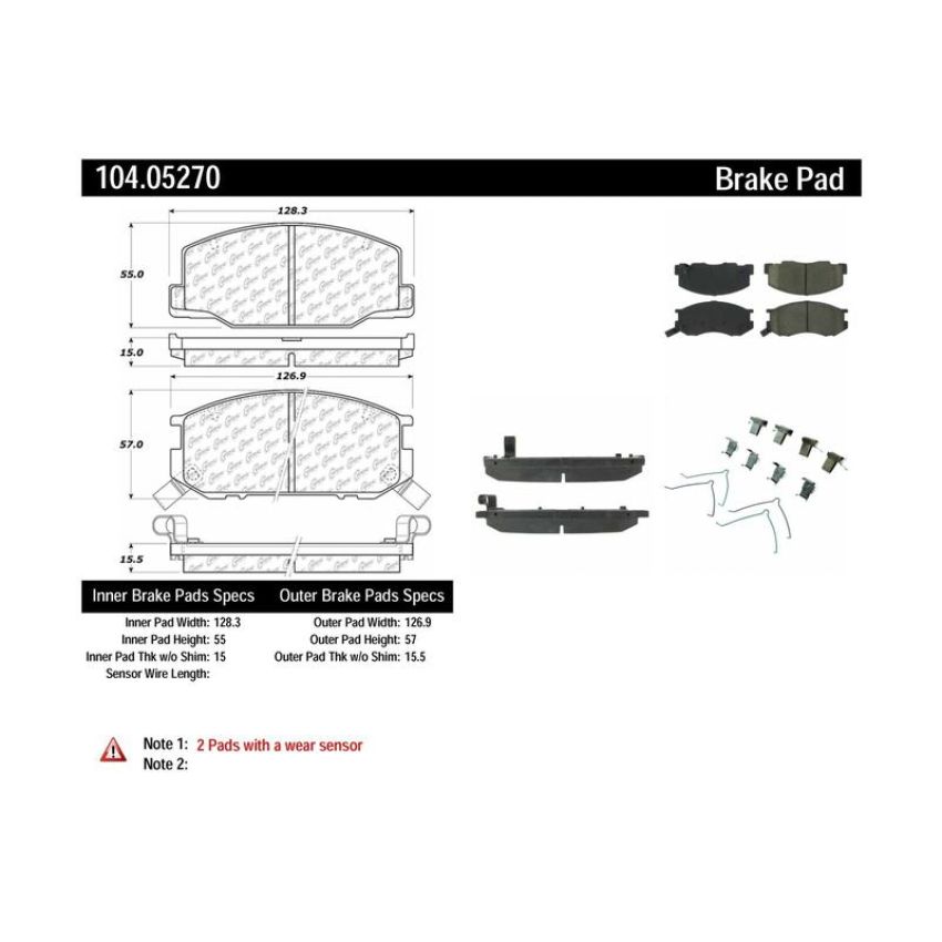 CENTRIC PARTS 104.05270 Posi Quiet Semi-Metallic Brake Pads with Hardware