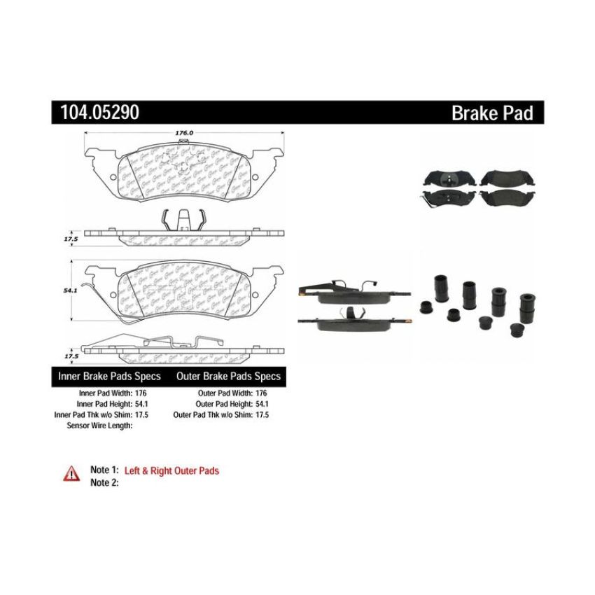 CENTRIC PARTS 104.05290 Posi Quiet Semi-Metallic Brake Pads with Hardware