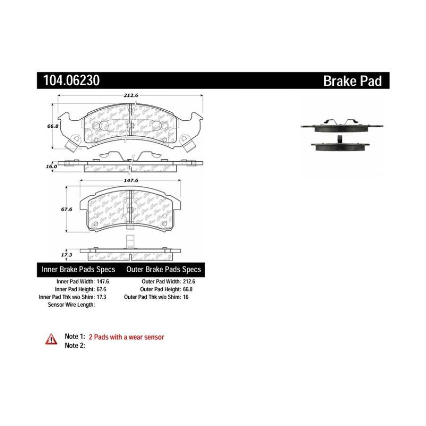 CENTRIC PARTS 104.06230 Posi Quiet Semi-Metallic Brake Pads with Hardware