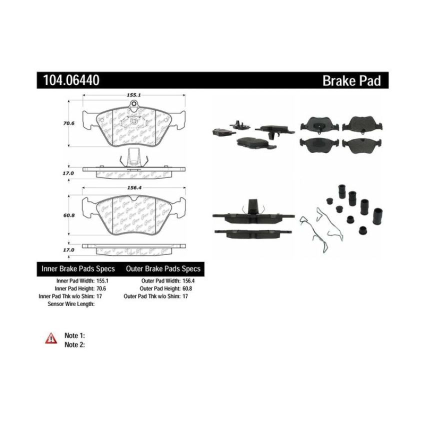 CENTRIC PARTS 104.06440 Posi Quiet Semi-Metallic Brake Pads with Hardware