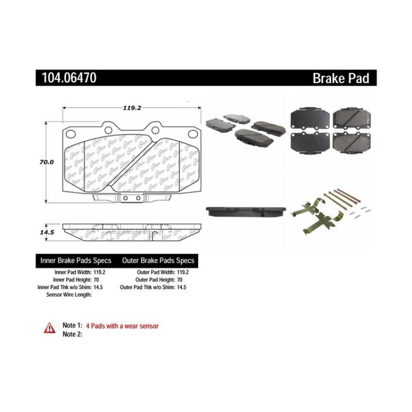 CENTRIC PARTS 104.06470 Posi Quiet Semi-Metallic Brake Pads with Hardware