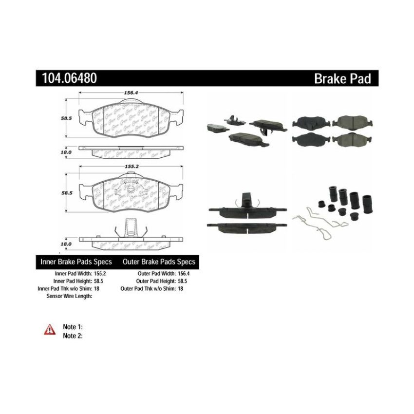 CENTRIC PARTS 104.06480 Posi Quiet Semi-Metallic Brake Pads with Hardware