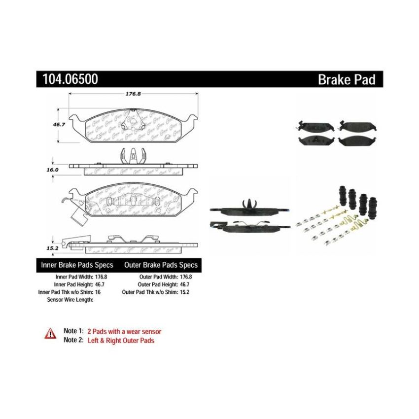 CENTRIC PARTS 104.06500 Posi Quiet Semi-Metallic Brake Pads with Hardware