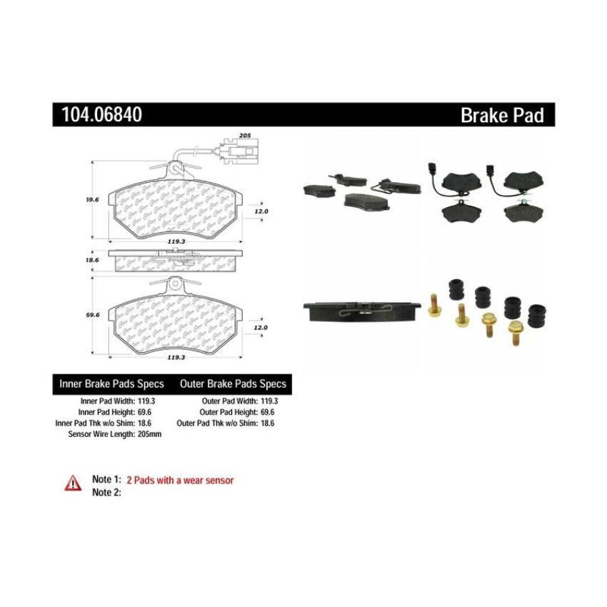 CENTRIC PARTS 104.06840 Posi Quiet Semi-Metallic Brake Pads with Hardware