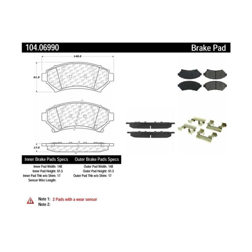 CENTRIC PARTS 104.06990 Posi Quiet Semi-Metallic Brake Pads with Hardware
