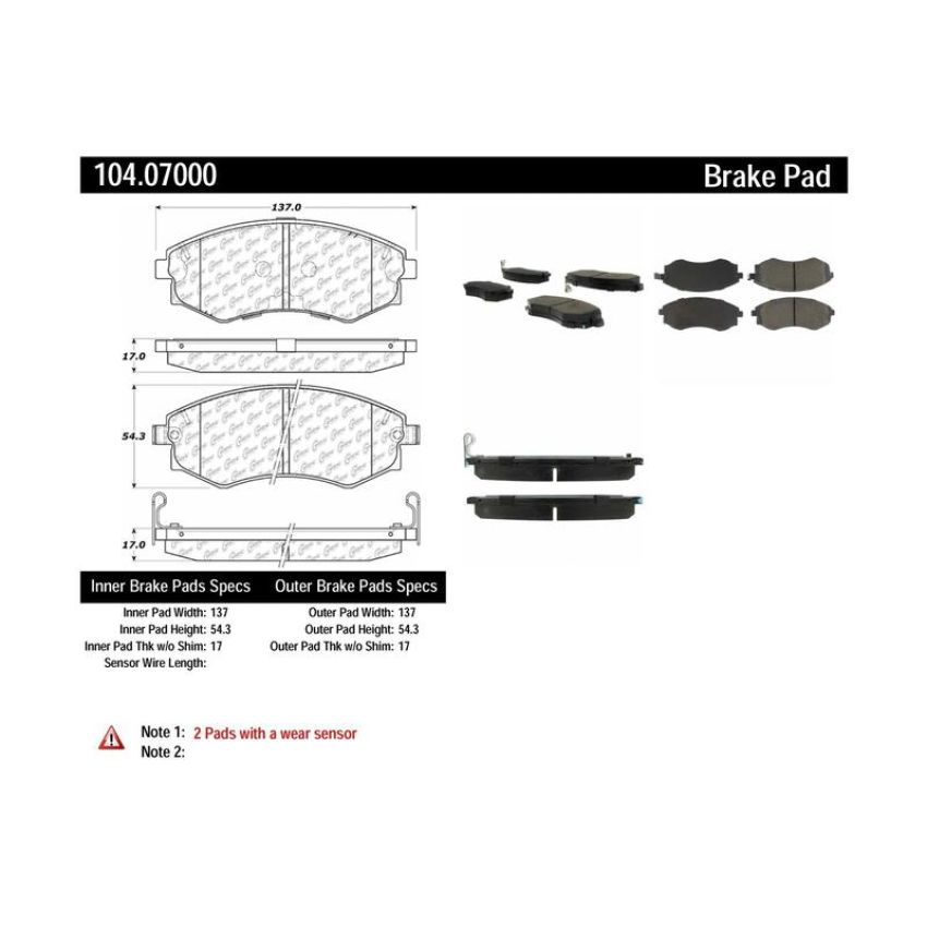 CENTRIC PARTS 104.07000 Posi Quiet Semi-Metallic Brake Pads with Hardware