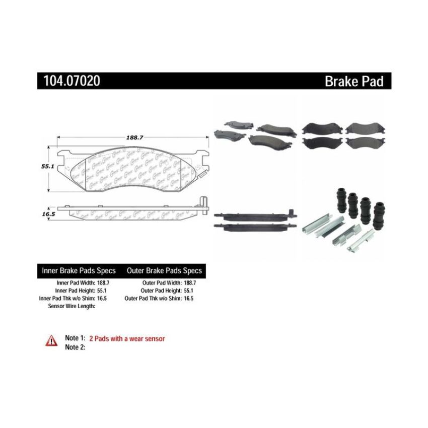 CENTRIC PARTS 104.07020 Posi Quiet Semi-Metallic Brake Pads with Hardware